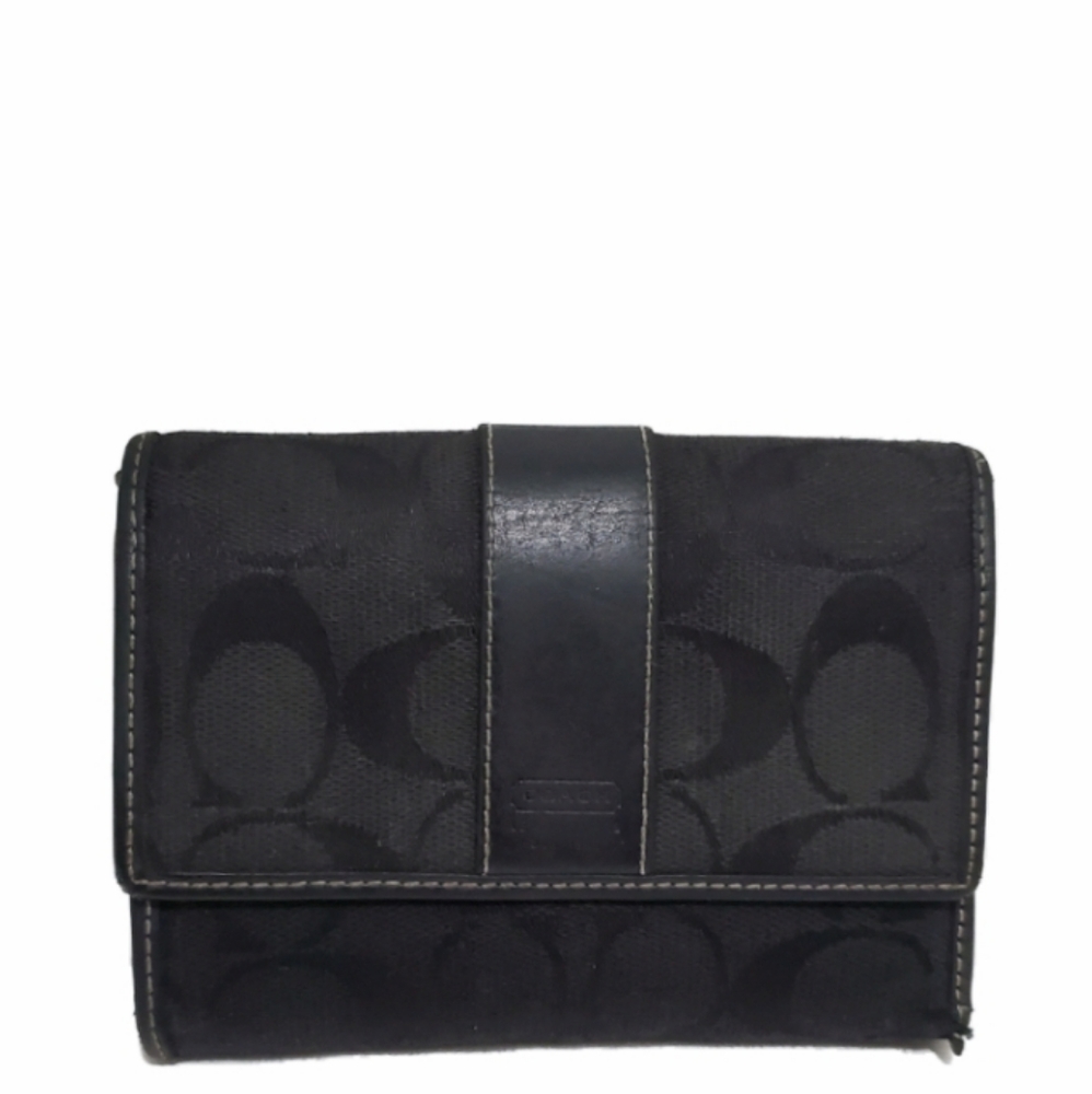 COACH Signature Jacquard Black Trifold Wallet